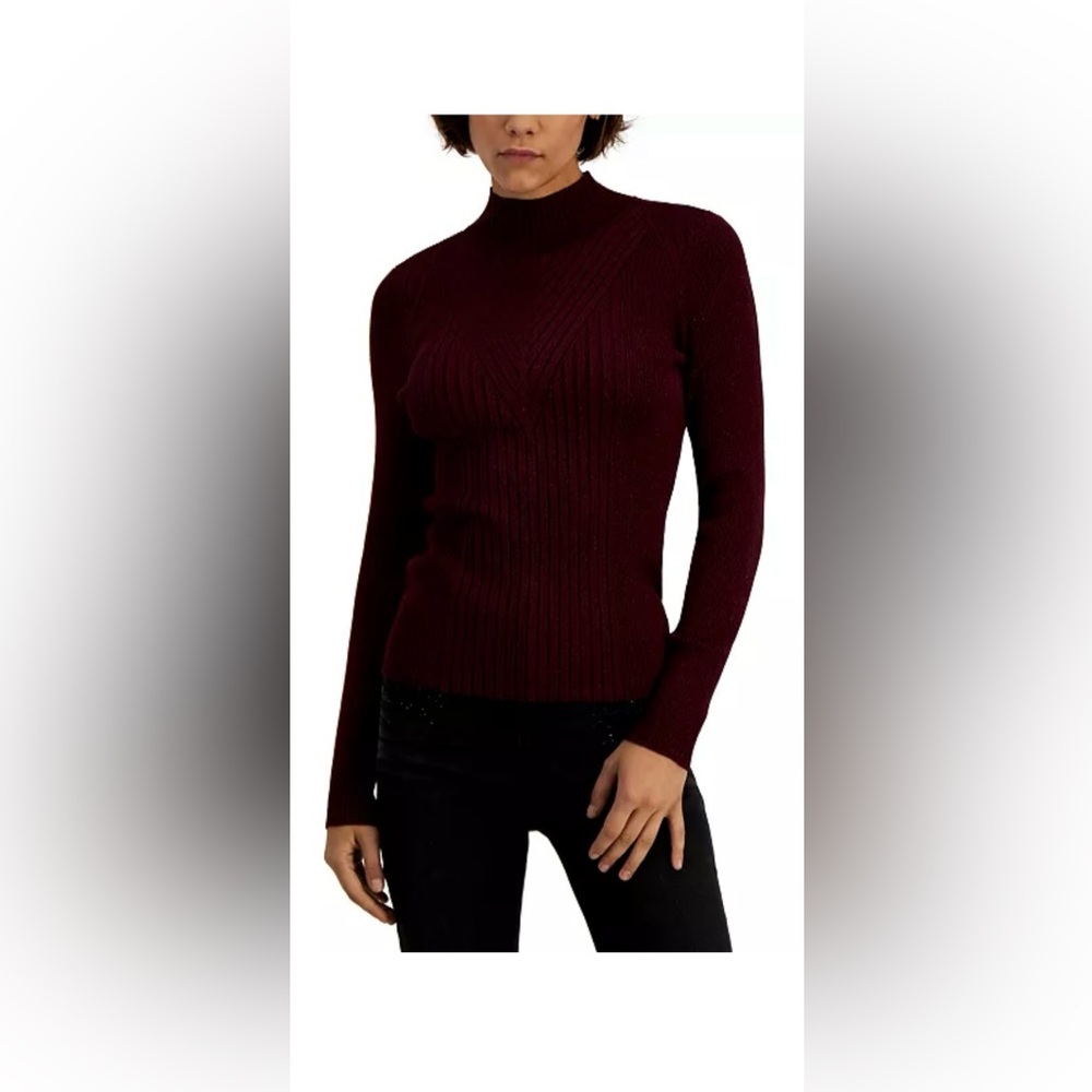 INC International Concepts shined ribbed maroon turtleneck sweater size small